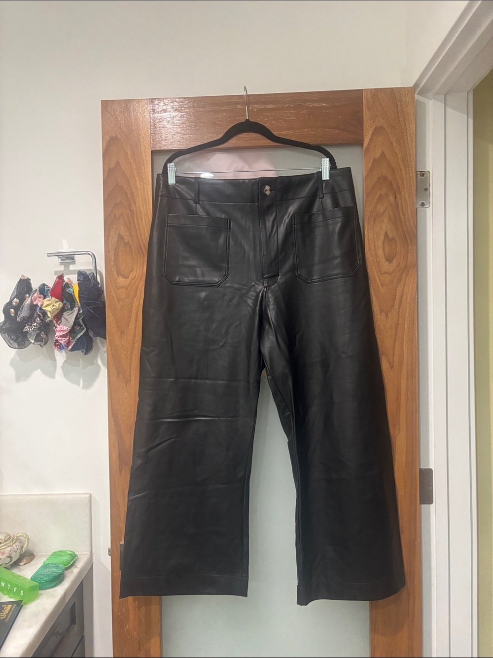 Anthropologie Maeve Colette Black Faux Leather Wide-Leg Pants